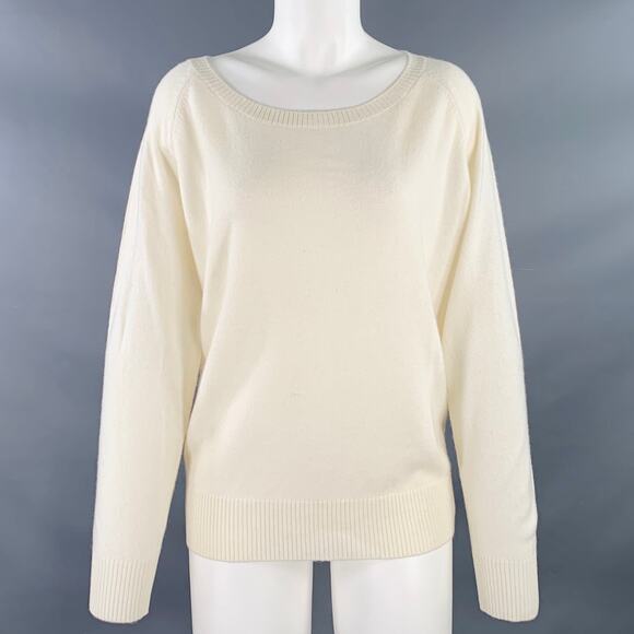 PINK PINEAPPLE Size M Cream Pink Blue Cashmere Crown Stripe Boat Neck Pullover - Picture 1 of 6